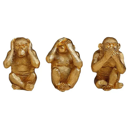 Artisanal three wise golden monkey sculpture living room decor