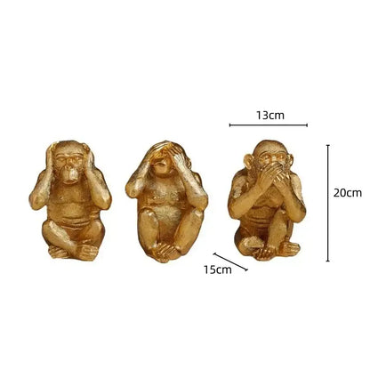 Artisanal three wise golden monkey sculpture living room decor