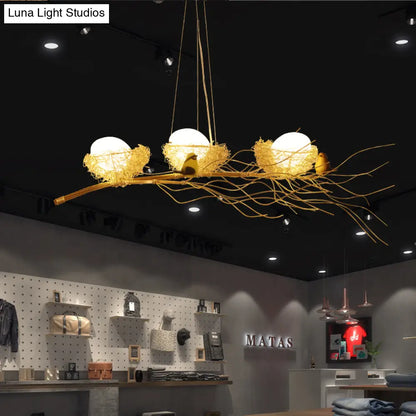 DecorBites™ Artistic Aluminum Wire Nest Island Lamp with Wood Egg and Bird: A Unique Suspension for Dining Room