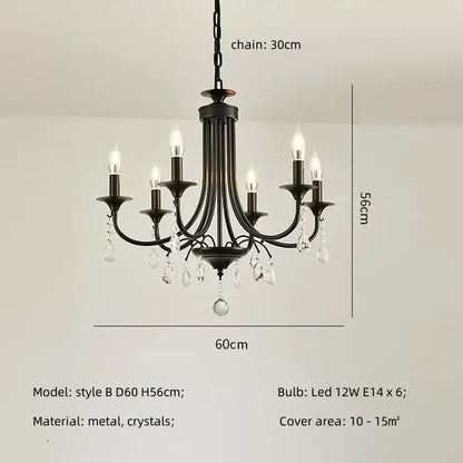 Artistic black metal crystal chandelier dining room led lighting