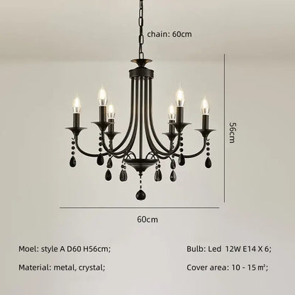 Artistic black metal crystal chandelier dining room led lighting
