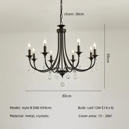 Artistic black metal crystal chandelier dining room led lighting