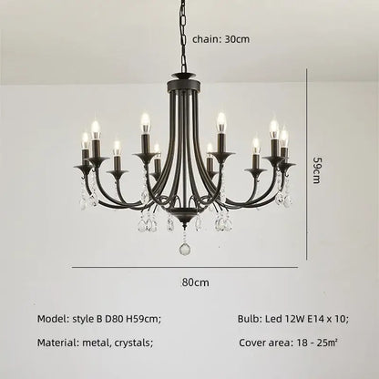 Artistic black metal crystal chandelier dining room led lighting