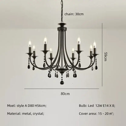 Artistic black metal crystal chandelier dining room led lighting