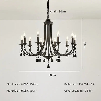 Artistic black metal crystal chandelier dining room led lighting