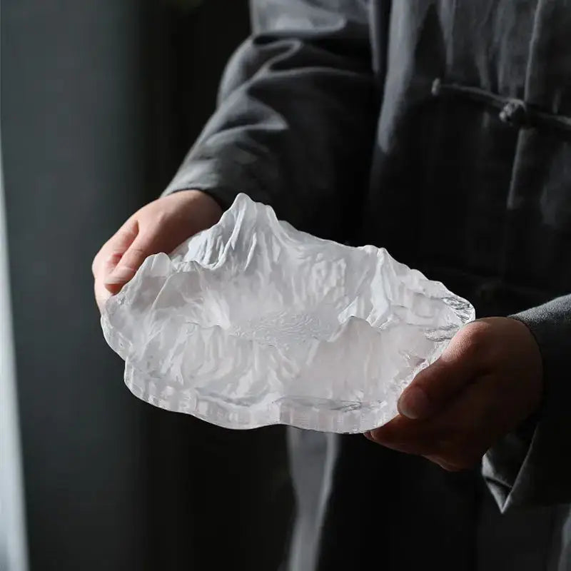Artistic clear & gold iceberg glass dessert plate dining room decor