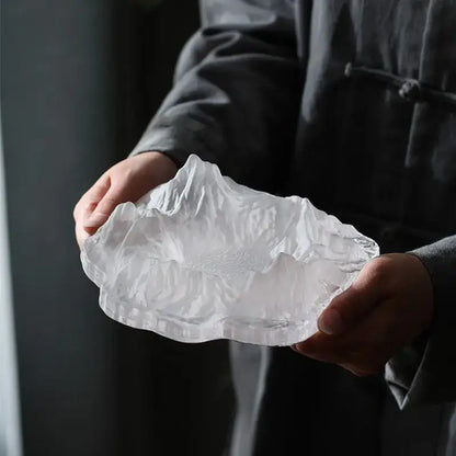 Artistic clear & gold iceberg glass dessert plate dining room decor