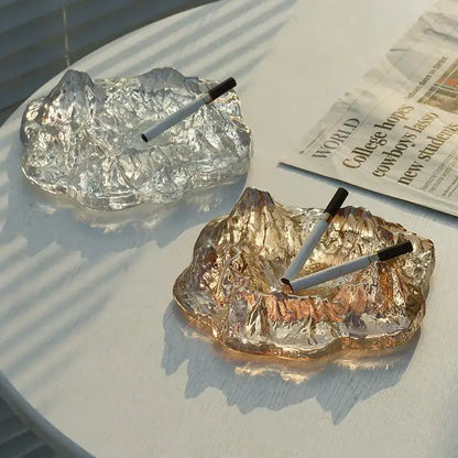 Artistic clear & gold iceberg glass dessert plate dining room decor