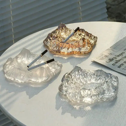 Artistic clear & gold iceberg glass dessert plate dining room decor