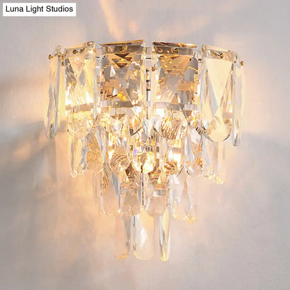 Artistic gold crystal tiered wall lamp living room light fixture