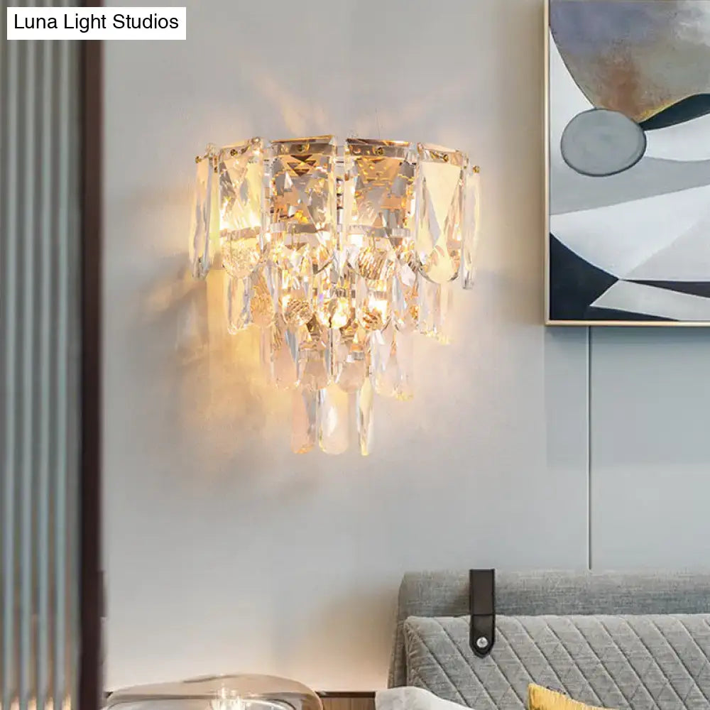 Artistic gold crystal tiered wall lamp living room light fixture