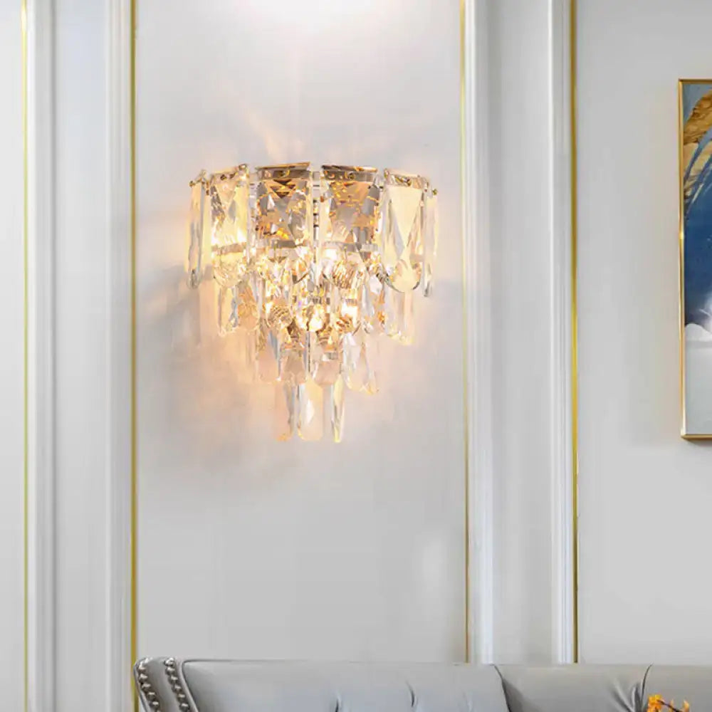Artistic gold crystal tiered wall lamp living room light fixture