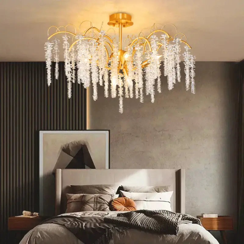 Artistic gold crystal wistaria ceiling chandelier for dining room