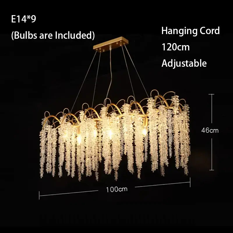Artistic gold crystal wistaria ceiling chandelier for dining room