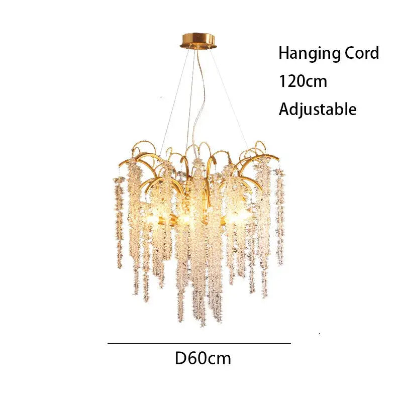 Artistic gold crystal wistaria ceiling chandelier for dining room