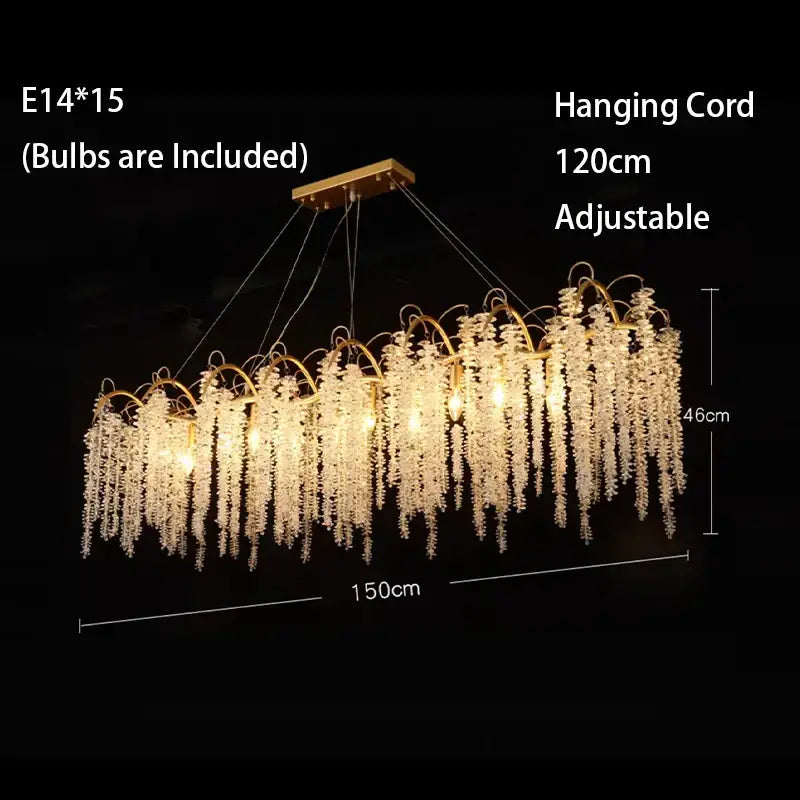 Artistic gold crystal wistaria ceiling chandelier for dining room