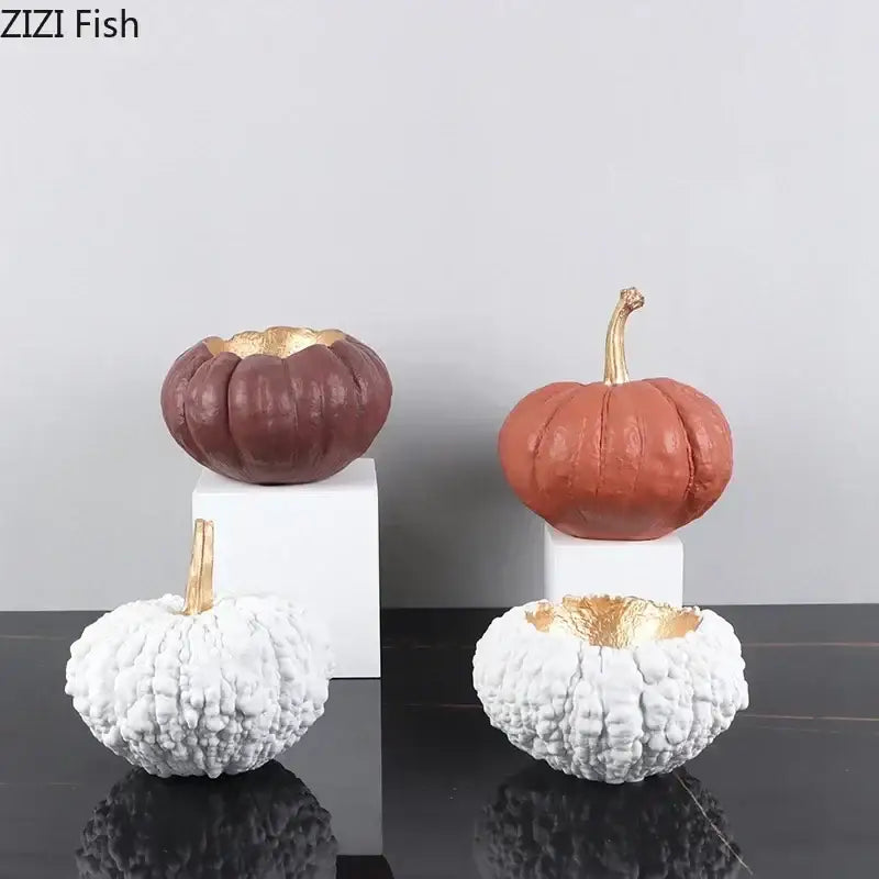 Artistic green and white gold pumpkin resin sculpture living room decor