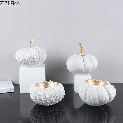 Artistic green and white gold pumpkin resin sculpture living room decor