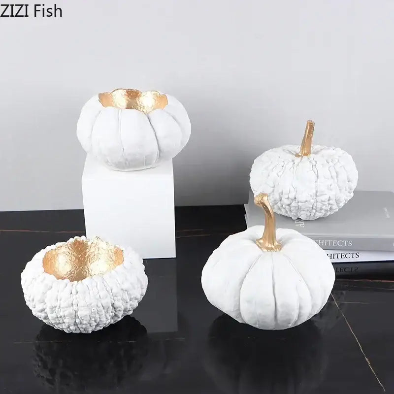 Artistic green and white gold pumpkin resin sculpture living room decor