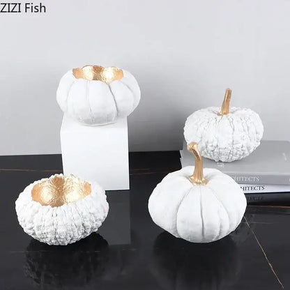 Artistic green and white gold pumpkin resin sculpture living room decor