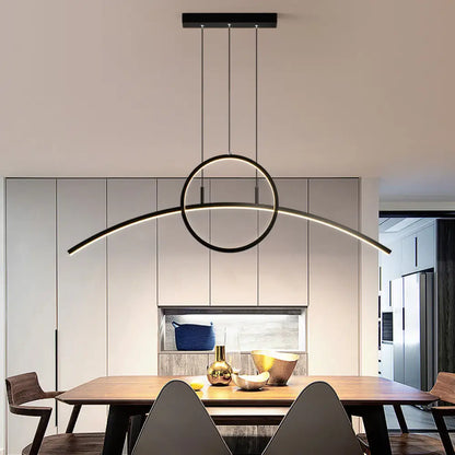 DecorBites™ Artistic Metal Dining Room LED Ceiling Light Fixture with Ring and Arc Island Pendant