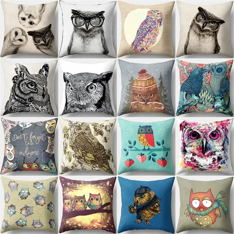 Artistic owl pillow cover bedroom decor