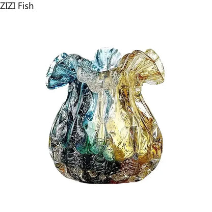 Artistic teal & gold bubble glass vase living room hydroponic decor