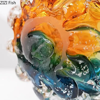 Artistic teal & gold bubble glass vase living room hydroponic decor
