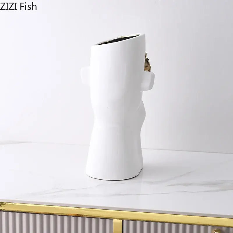 Artistic white and gold rose relief head vase bedroom decor