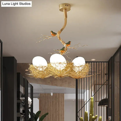 Artistry golden bird nest milk white glass ball pendant dining room