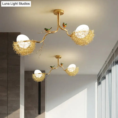 Artistry golden bird nest milk white glass ball pendant dining room