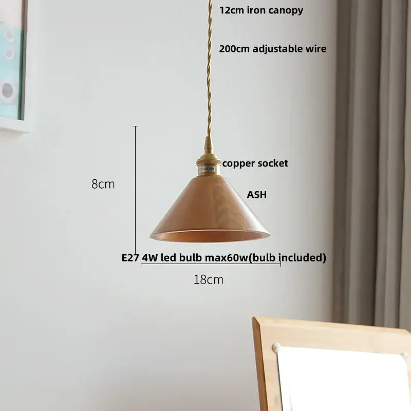 Ash wood dome pendant lamp kitchen hanging light