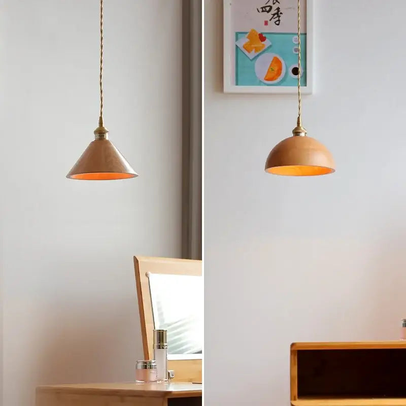 Ash wood dome pendant lamp kitchen hanging light