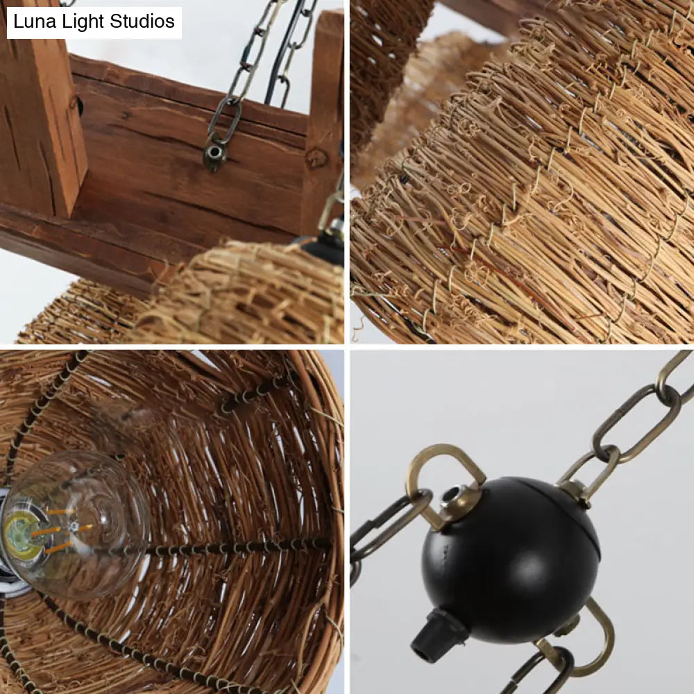 DecorBites™ Asia Rattan Island Dining Room Light Fixture, Brown Tapered Suspension