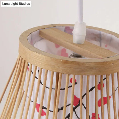 Asian pink cherry blossom bamboo teardrop sconce bedroom wall lamp
