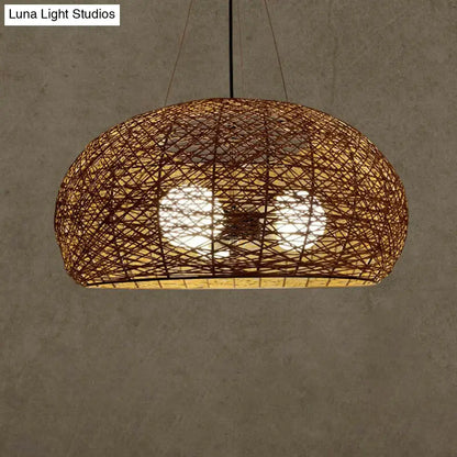 Asian rattan dome pendant light dining room e26 e27 bulb base