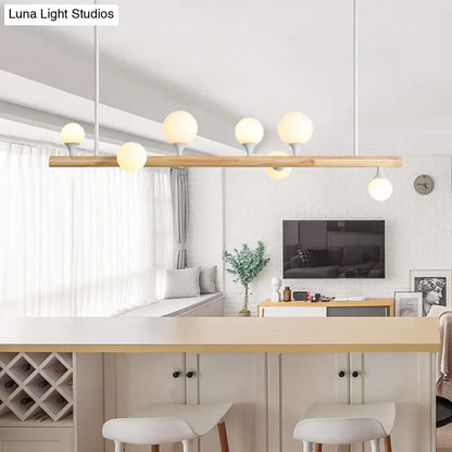 DecorBites™ Asian Wood Hanging Ceiling Light with 7 Beige Bulbs for Dining Room