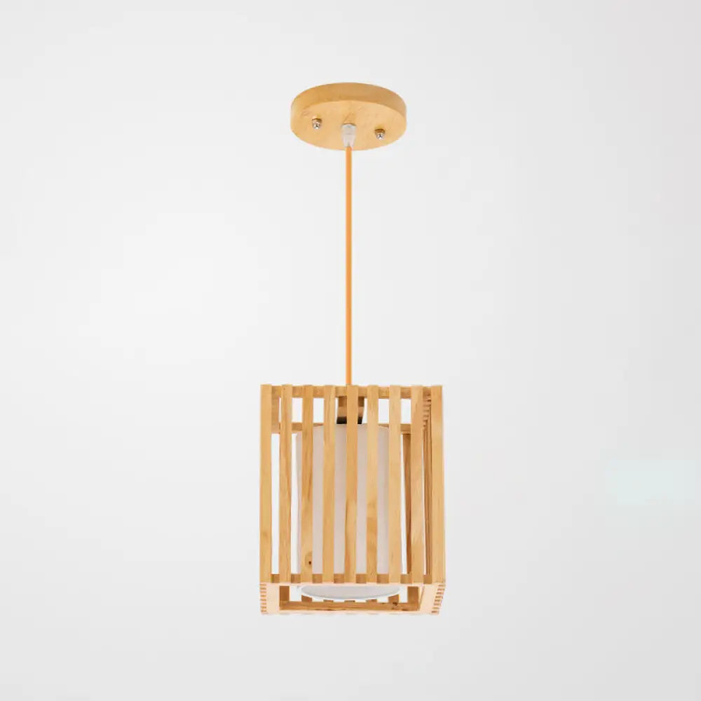 DecorBites™ Asian Wood Island Pendant Light - Natural Wood Finish