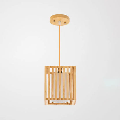 DecorBites™ Asian Wood Island Pendant Light - Natural Wood Finish