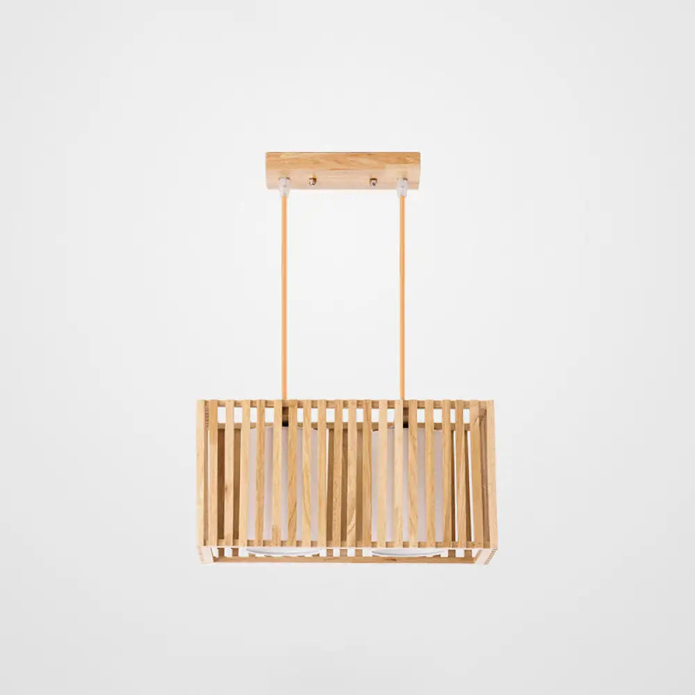 DecorBites™ Asian Wood Island Pendant Light - Natural Wood Finish
