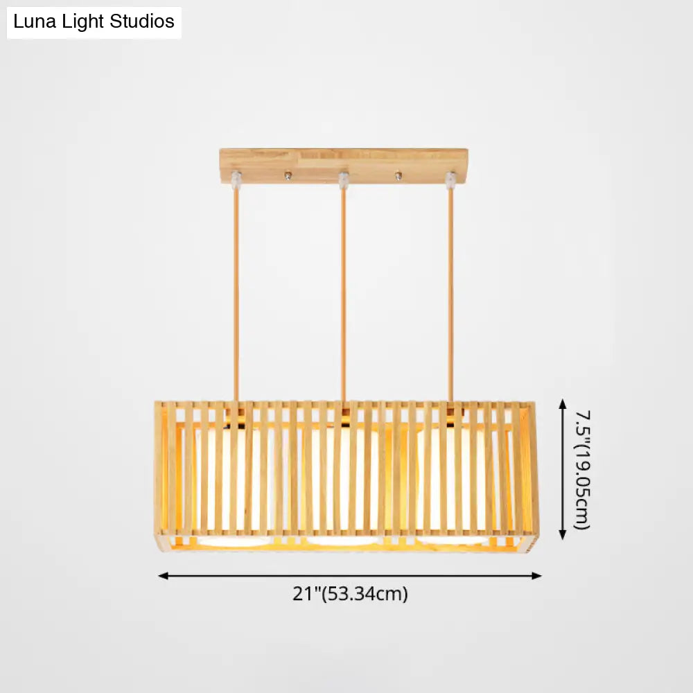 DecorBites™ Asian Wood Island Pendant Light - Natural Wood Finish