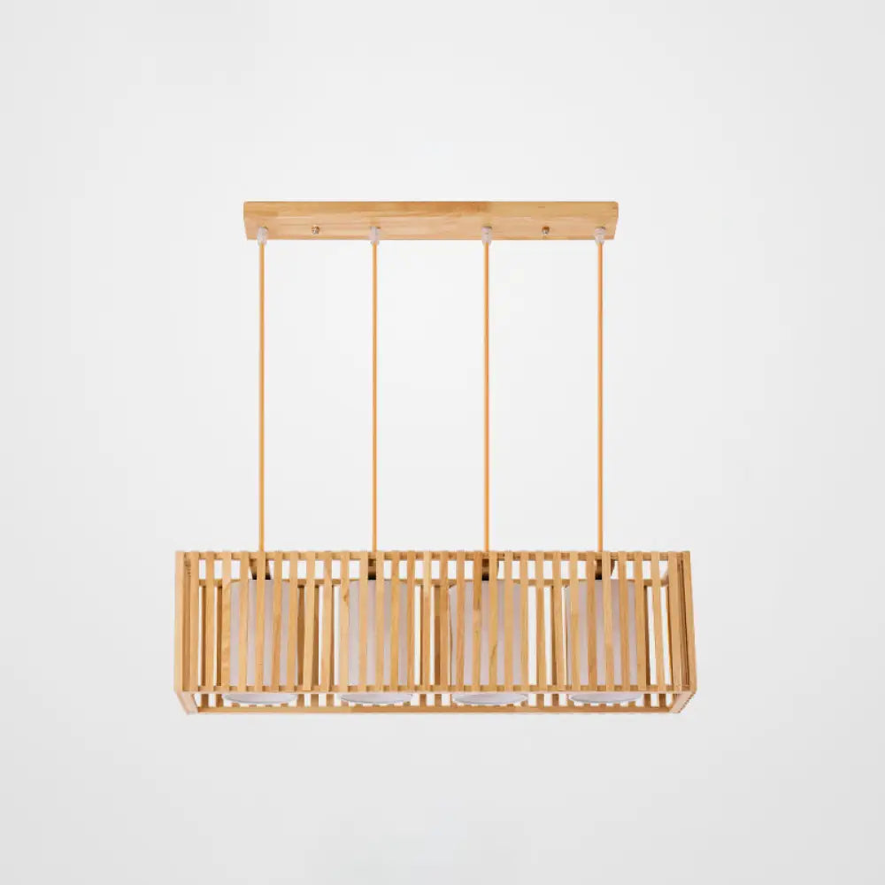 DecorBites™ Asian Wood Island Pendant Light - Natural Wood Finish