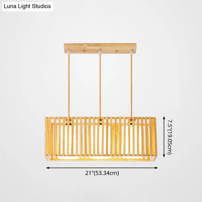 DecorBites™ Asian Wood Island Pendant Light - Natural Wood Finish