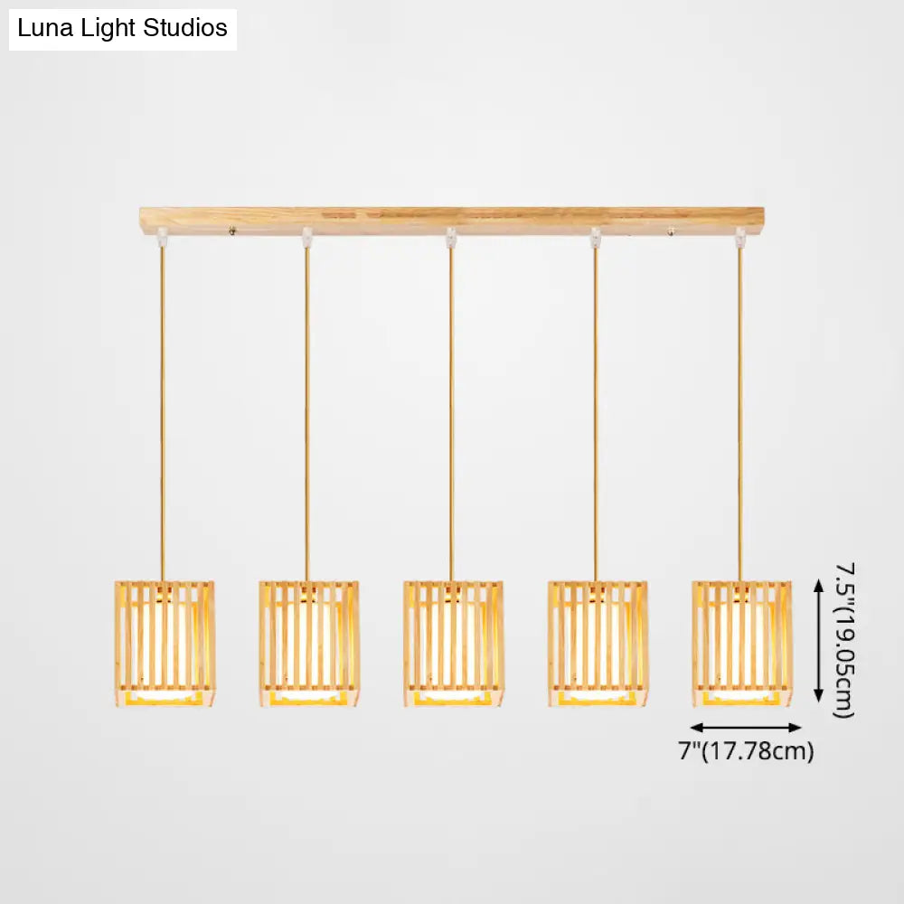DecorBites™ Asian Wood Island Pendant Light - Natural Wood Finish
