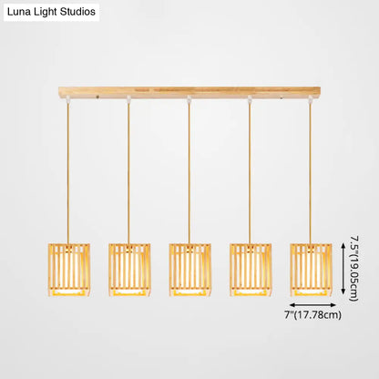 DecorBites™ Asian Wood Island Pendant Light - Natural Wood Finish