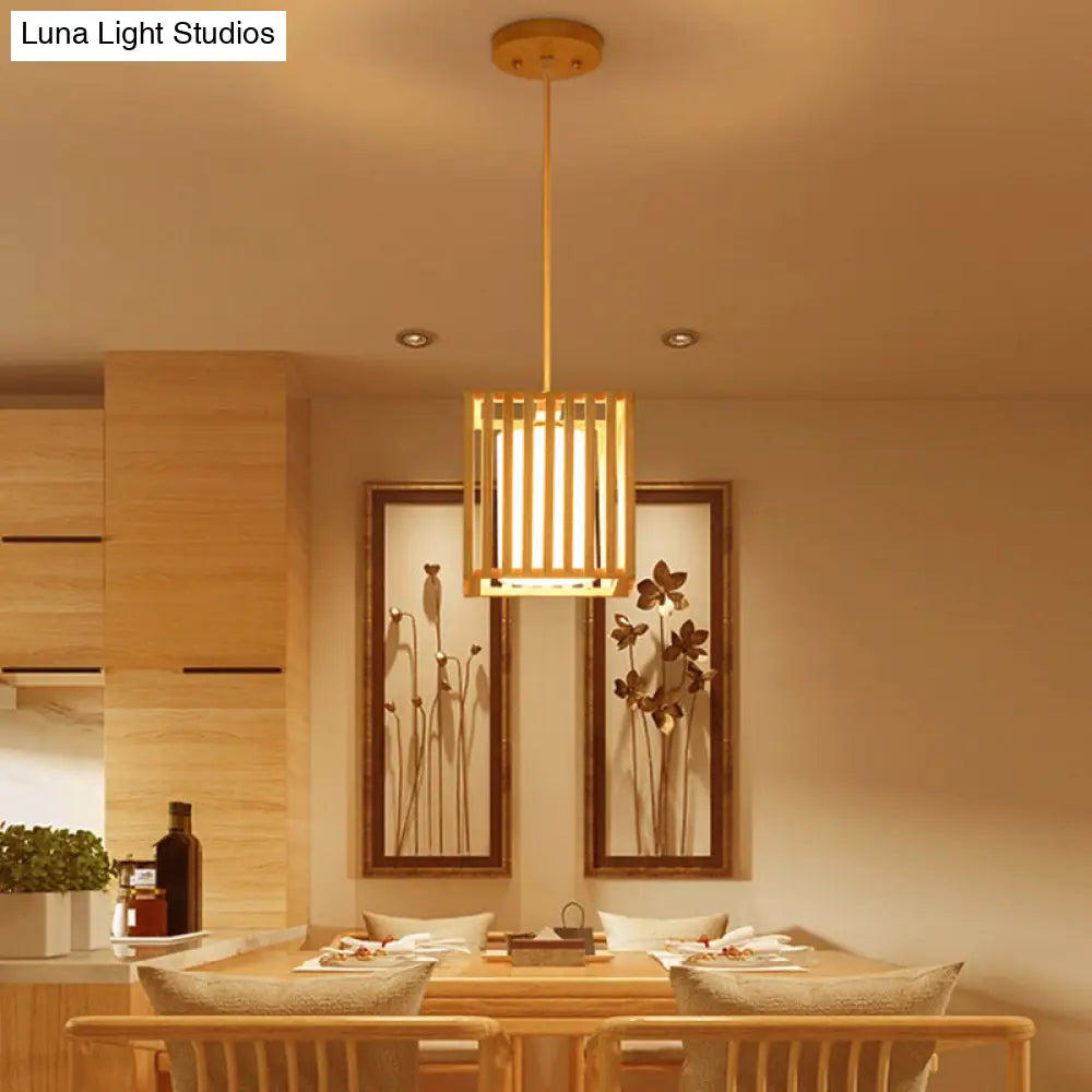 DecorBites™ Asian Wood Island Pendant Light - Natural Wood Finish
