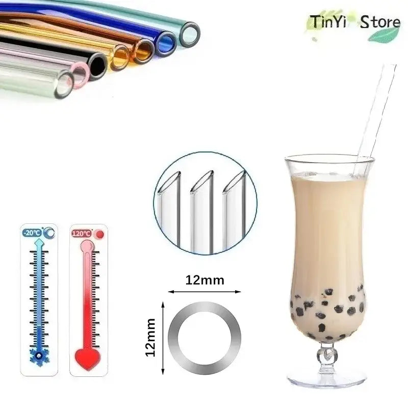 Assorted colorful glass smoothie straws 4-pack kitchen glassware