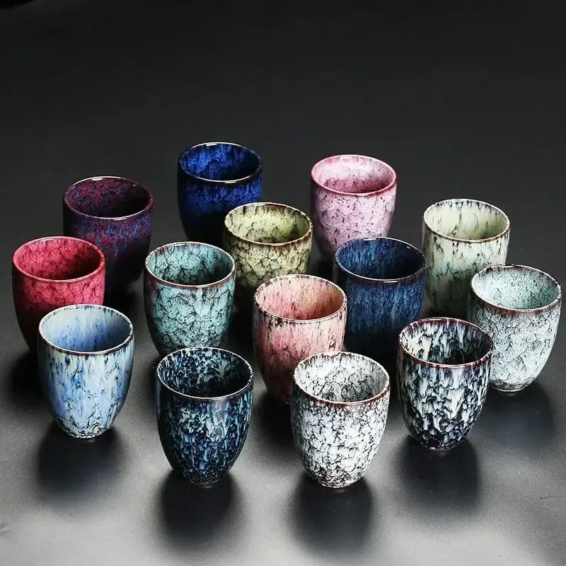 Assorted crackle glaze ceramic kung fu tea cups dining room set