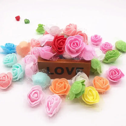 Assorted white & pink handmade foam rose flower heads wedding decor