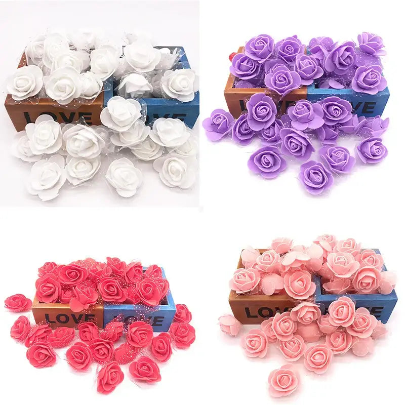 Assorted white & pink handmade foam rose flower heads wedding decor
